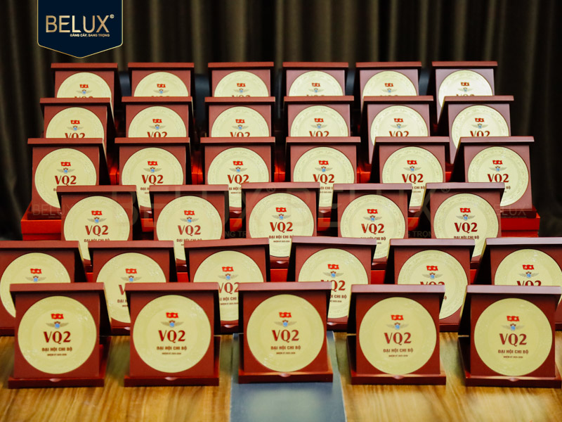 Lô hộp gỗ mặt đĩa Đại Hội Chi Bộ VQ2 D14 bằng đồng thiết kế theo yêu cầu&nbsp;